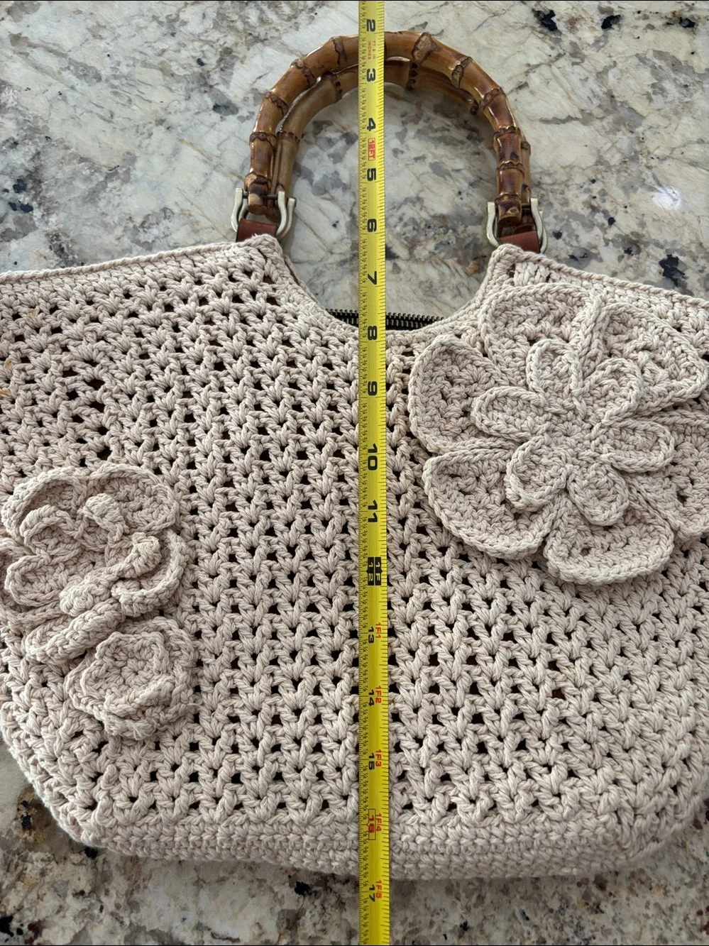 Patricia Nash Mazara Cream Crochet Tote with Bamboo Handles